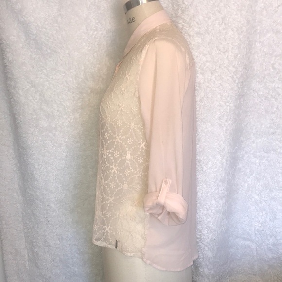 Lace Collared Shirt-Abercrombie & Fitch-Light Pink - Picture 2 of 3